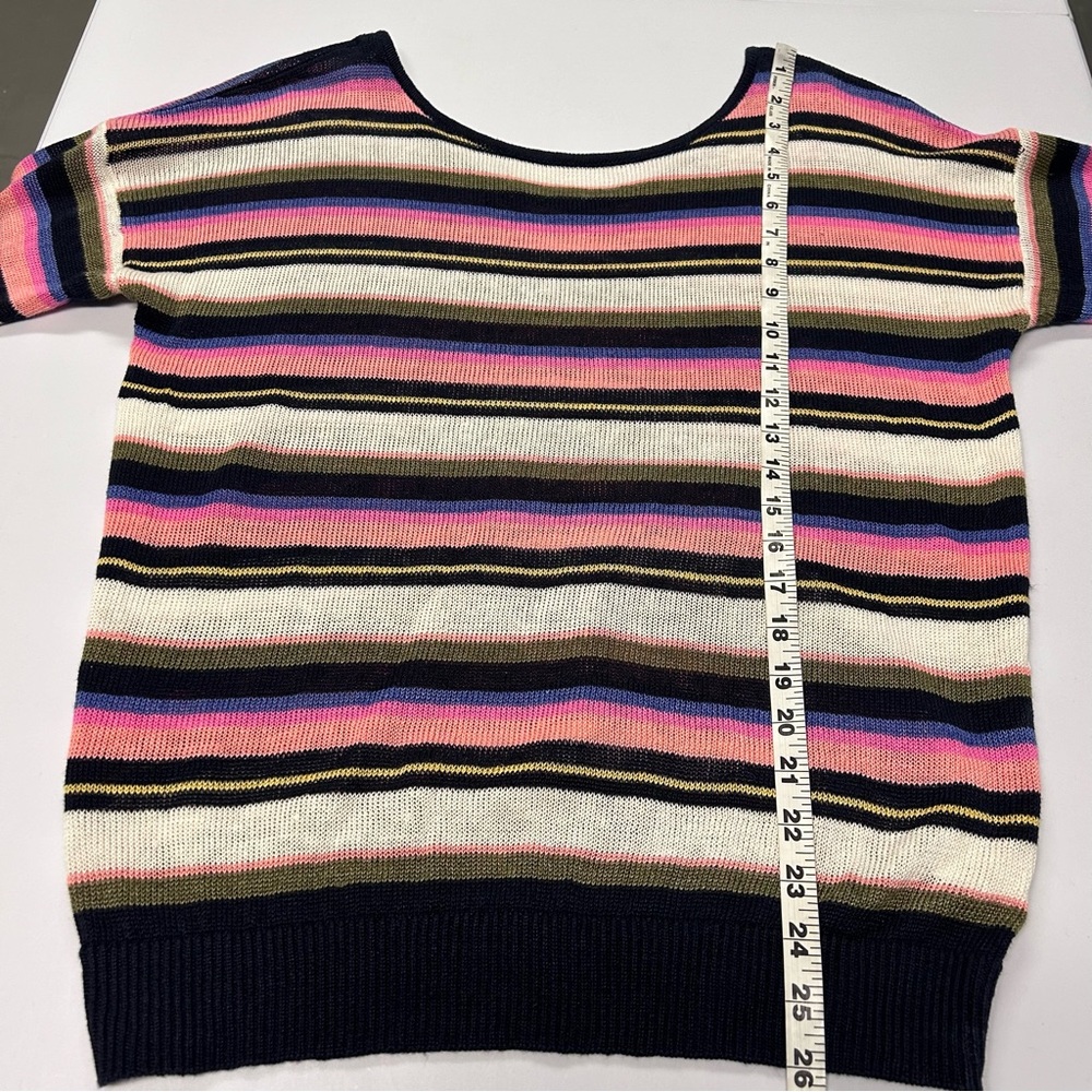 Talbots Knit‎ Top Size L Short Sleeve Round Lightweight 100% Linen Stripes - Picture 7 of 8
